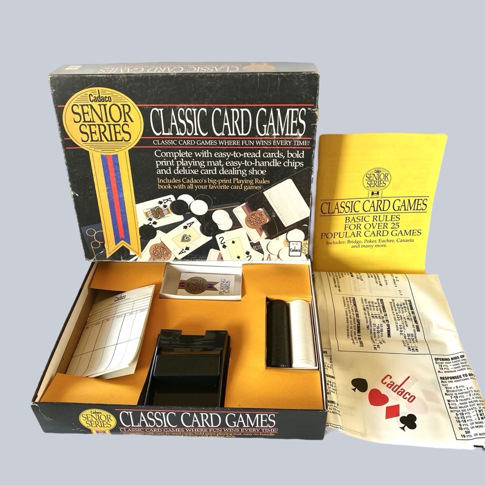 Vintage Classic Card Games Senior Series -Cadaco 1991  Cards Chips Mat Shoe